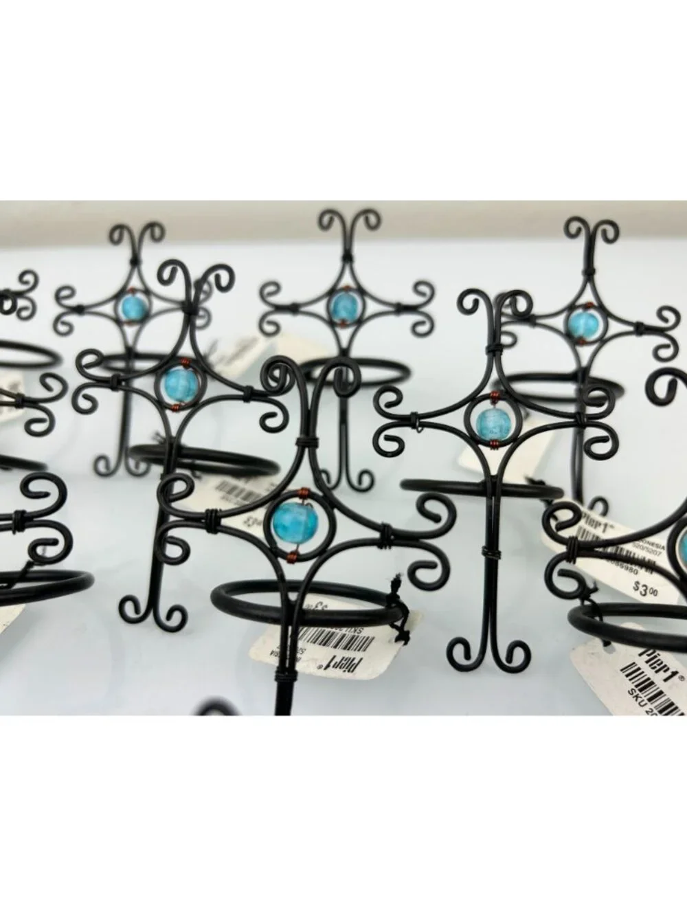Pier 1 Religious Cross Black Wire Blue Bead Napkin Holders Set of 14 NWT Mission